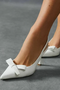 Heels*MissPap Leather Look Asymmetric Bow Heels ivory