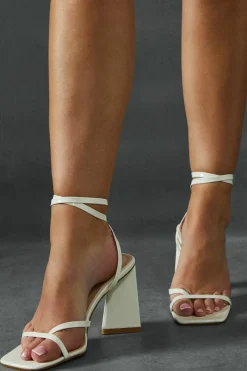 Heels*MissPap Leather Look Barely There Block Heels white