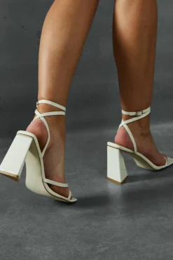 Heels*MissPap Leather Look Barely There Block Heels white