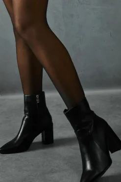 Heeled Boots|Ankle Boots*MissPap Leather Look Block Heel Ankle Boots black