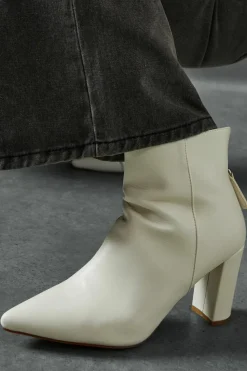 Heeled Boots|Ankle Boots*MissPap Leather Look Block Heel Pointed Ankle Boots white