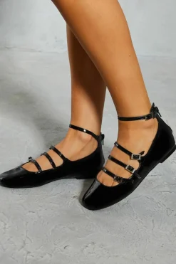 Ballet Flats|Flats*MissPap Leather Look Buckle Detail Ballet Flats black
