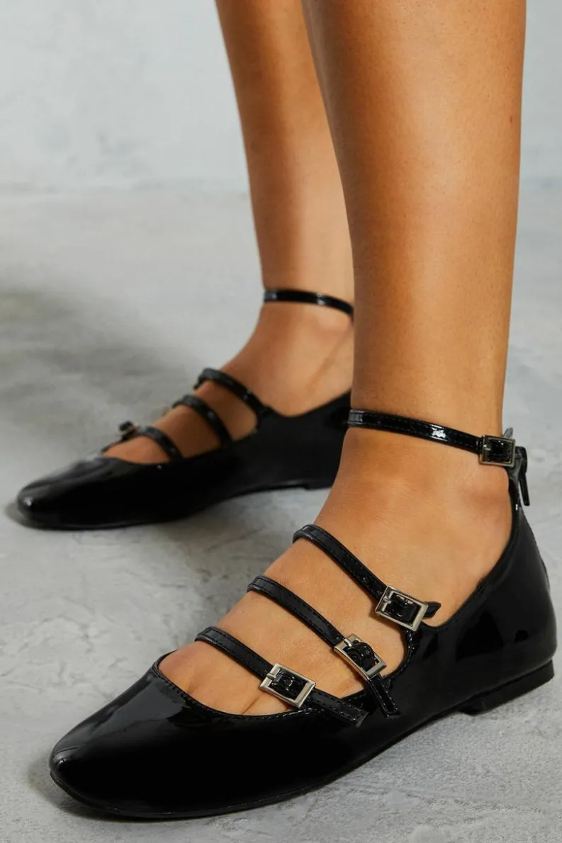 Ballet Flats|Flats*MissPap Leather Look Buckle Detail Ballet Flats black