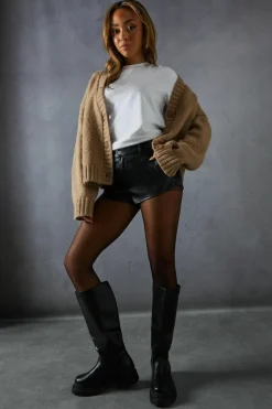 Knee High Boots|Chunky Boots*MissPap Leather Look Chunky Knee High Boots black