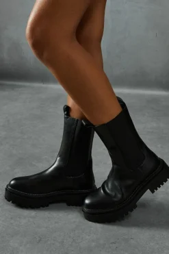 Chunky Boots|Ankle Boots*MissPap Leather Look Chunky Sole Ankle Boots black