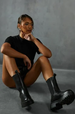 Chunky Boots|Ankle Boots*MissPap Leather Look Chunky Sole Ankle Boots black