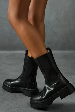 Chunky Boots|Ankle Boots*MissPap Leather Look Chunky Sole Ankle Boots black