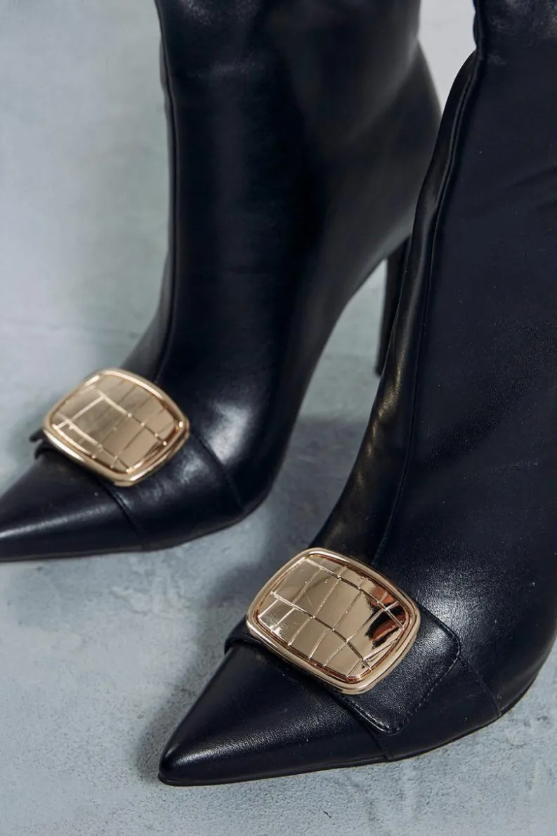 Knee High Boots*MissPap Leather Look Knee High Buckle Boots black