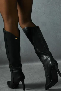 Heels|Knee High Boots*MissPap Leather Look Knee High Pointed Boots black