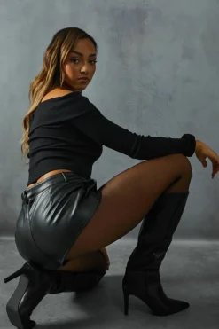 Heels|Knee High Boots*MissPap Leather Look Knee High Pointed Boots black