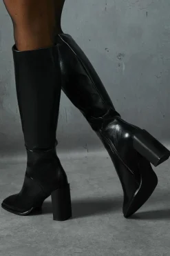 Knee High Boots*MissPap Leather Look Knee High Square Toe Boots black