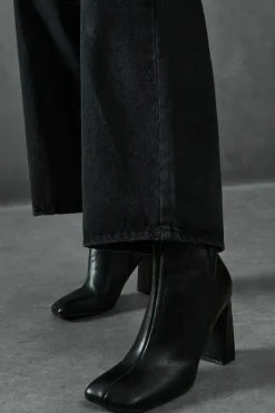 Ankle Boots*MissPap Leather Look Square Toe Ankle Boots black
