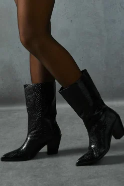 Cowboy Boots*MissPap Leather Look Western Croc Boots black croc