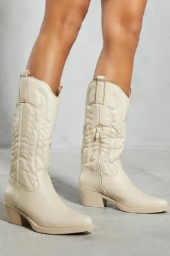 Knee High Boots|Cowboy Boots*MissPap Leather Look Western Knee High Boots beige