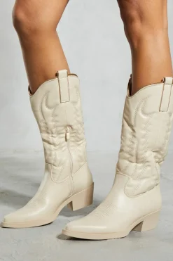 Knee High Boots|Cowboy Boots*MissPap Leather Look Western Knee High Boots beige