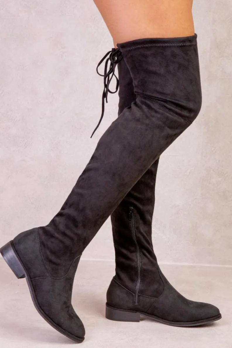Over The Knee Boots|All Boots*Where's That From Leila' Stretch Over The Knee Flat Boots True Black