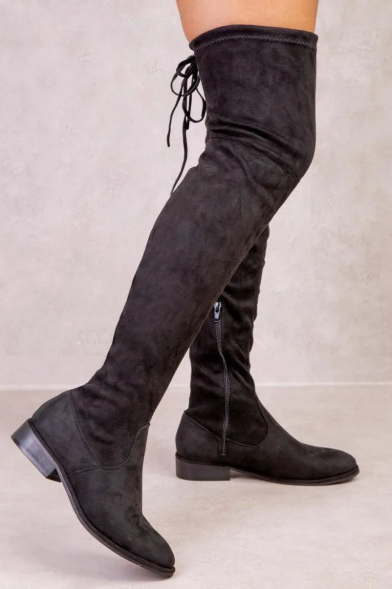 Over The Knee Boots|All Boots*Where's That From Leila' Stretch Over The Knee Flat Boots True Black