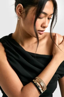 Bracelets*boohoo Leopard and Bangle 6 Pack gold