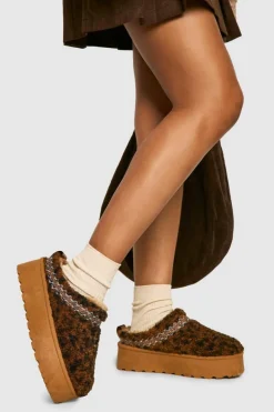 Cosy Boots|All Boots*boohoo Borg Platform Cosy Mules leopard