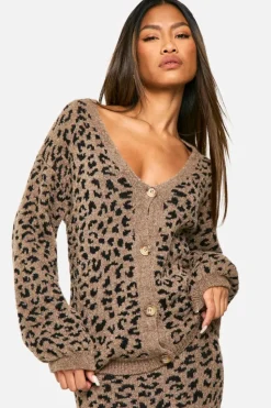 Cardigans|Knitwear*boohoo Boucle Knitted Cardigan leopard