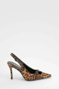 Heels*boohoo Contrast Binding Buckle Court Shoes leopard