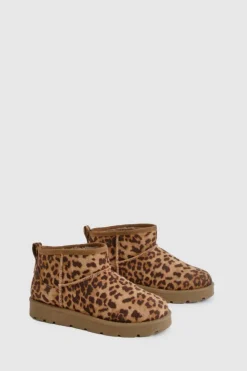 All Boots|Boots*boohoo Leopard Cosy Mini Ankle Boots brown