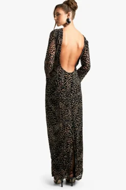 Maxi Dresses|Long Sleeve Dresses*boohoo Leopard Devore Flare Sleeve Back Maxi Dress brown
