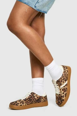 Trainers*boohoo Gum Sole Lace Up Trainers leopard