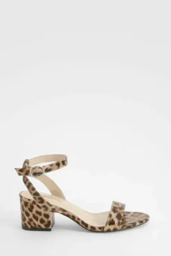 Heels*boohoo Low Block Barely There Heels leopard