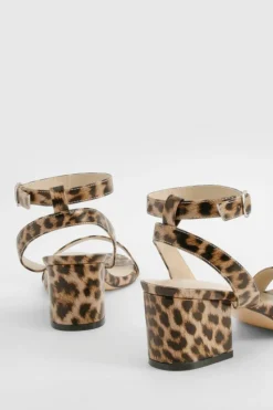 Heels*boohoo Low Block Barely There Heels leopard
