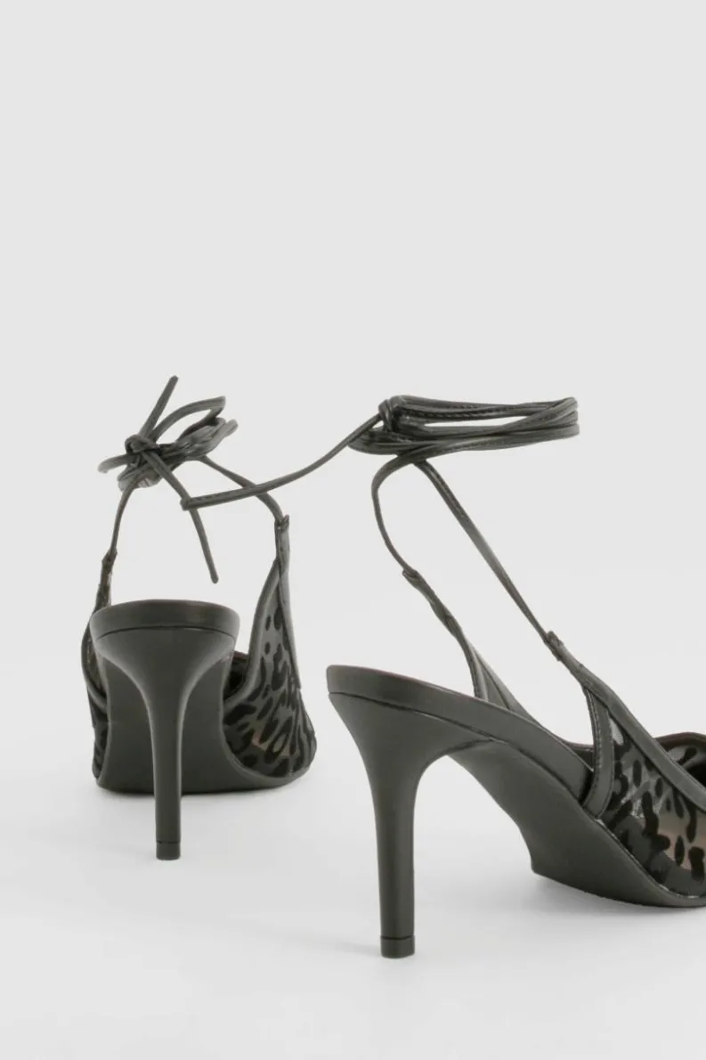 Heels*boohoo Leopard Mesh Lace Up Court Shoes black