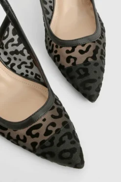 Heels*boohoo Leopard Mesh Lace Up Court Shoes black