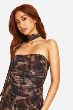 Maxi Dresses*boohoo Mesh Scarf Neck Bandeau Maxi Dress leopard