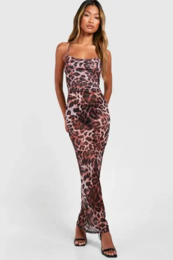 Maxi Dresses*boohoo Mesh Strappy Maxi Dress leopard