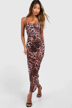 Maxi Dresses*boohoo Mesh Strappy Maxi Dress leopard