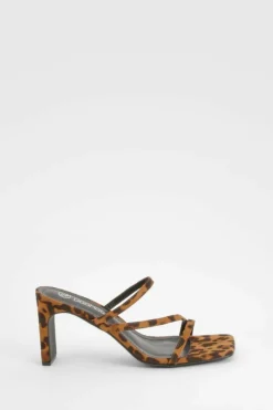 Sandals|Heels*boohoo Leopard Multi Strap Heeled Mules black