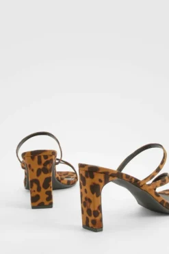 Sandals|Heels*boohoo Leopard Multi Strap Heeled Mules black