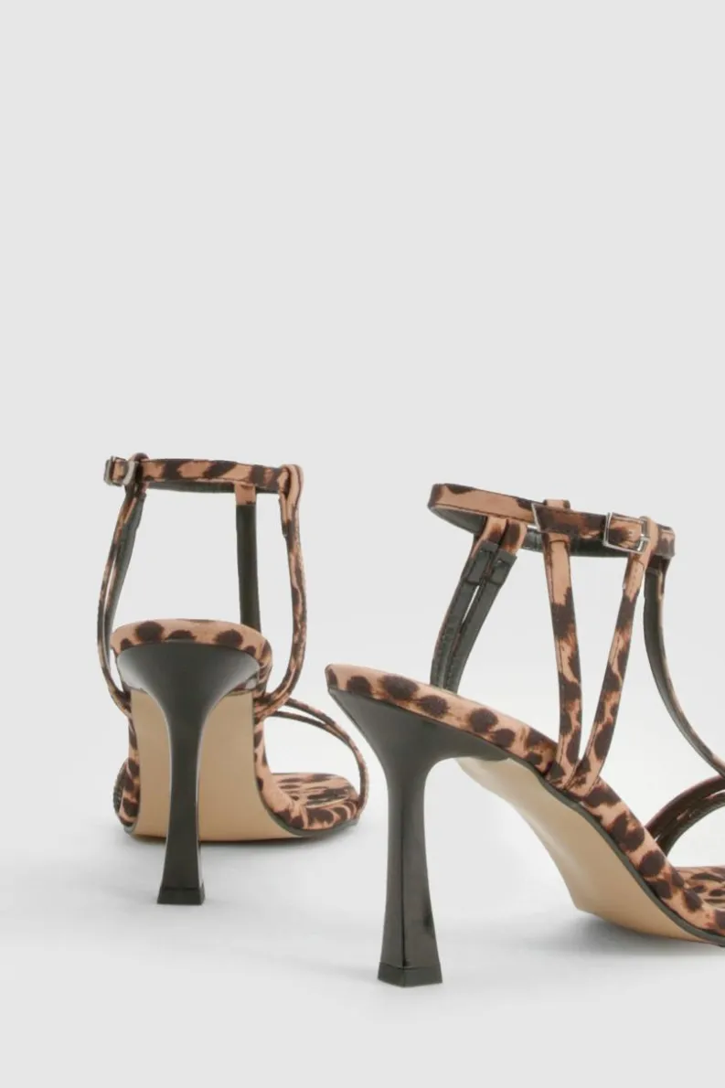 Heels*boohoo Neoprene T Bar Strappy Square Toe Heels leopard