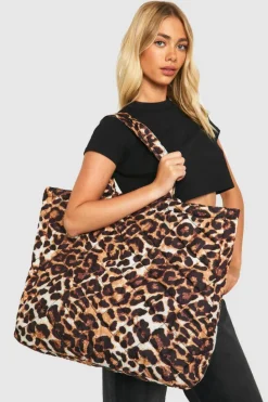 Handbags|Tote Bags*boohoo Oversized Quilted Nylon Tote Bag leopard
