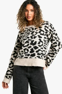 Jumpers|Up To 80% Off Winter Warmers*boohoo Print Boxy Knitted Jumper leopard