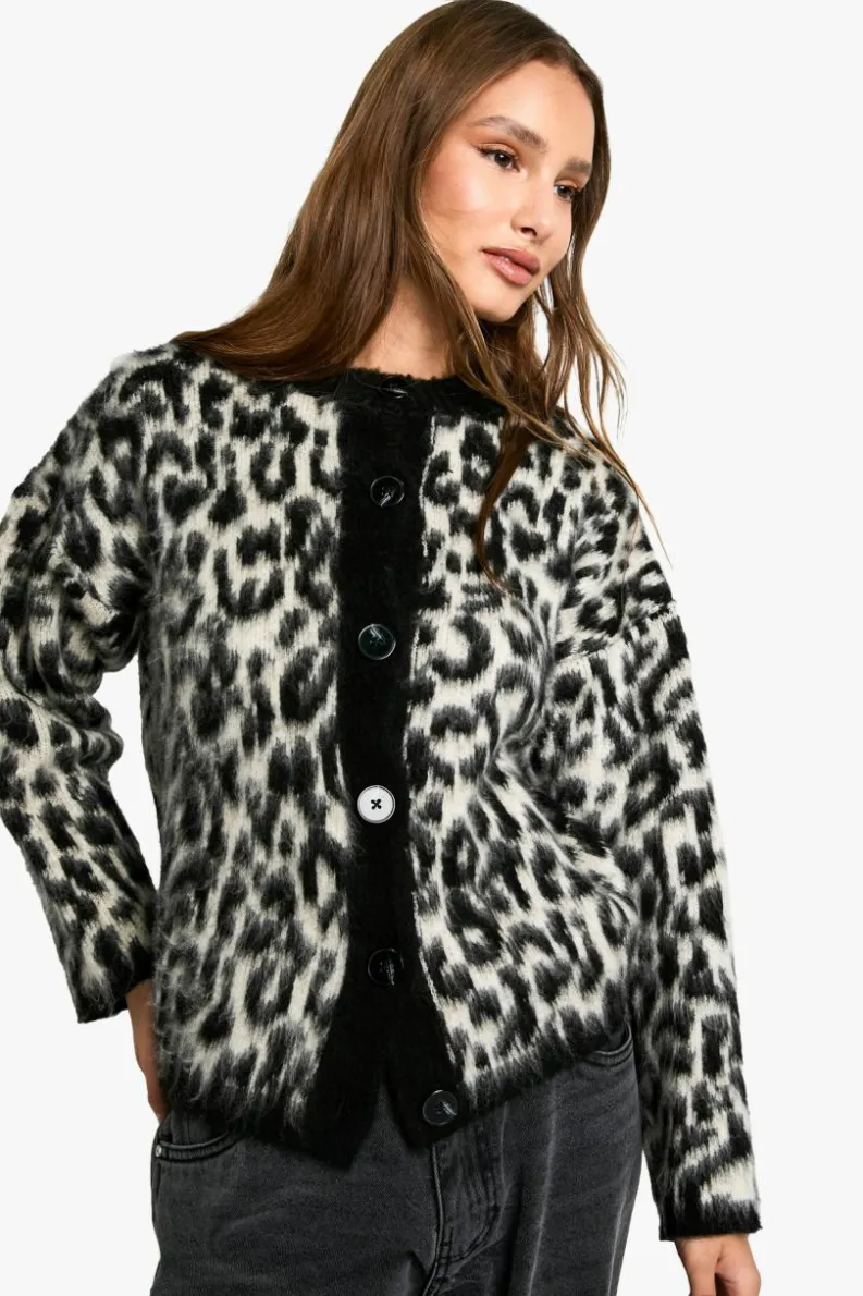 Cardigans|Knitwear*boohoo Leopard Print Cardigan cream