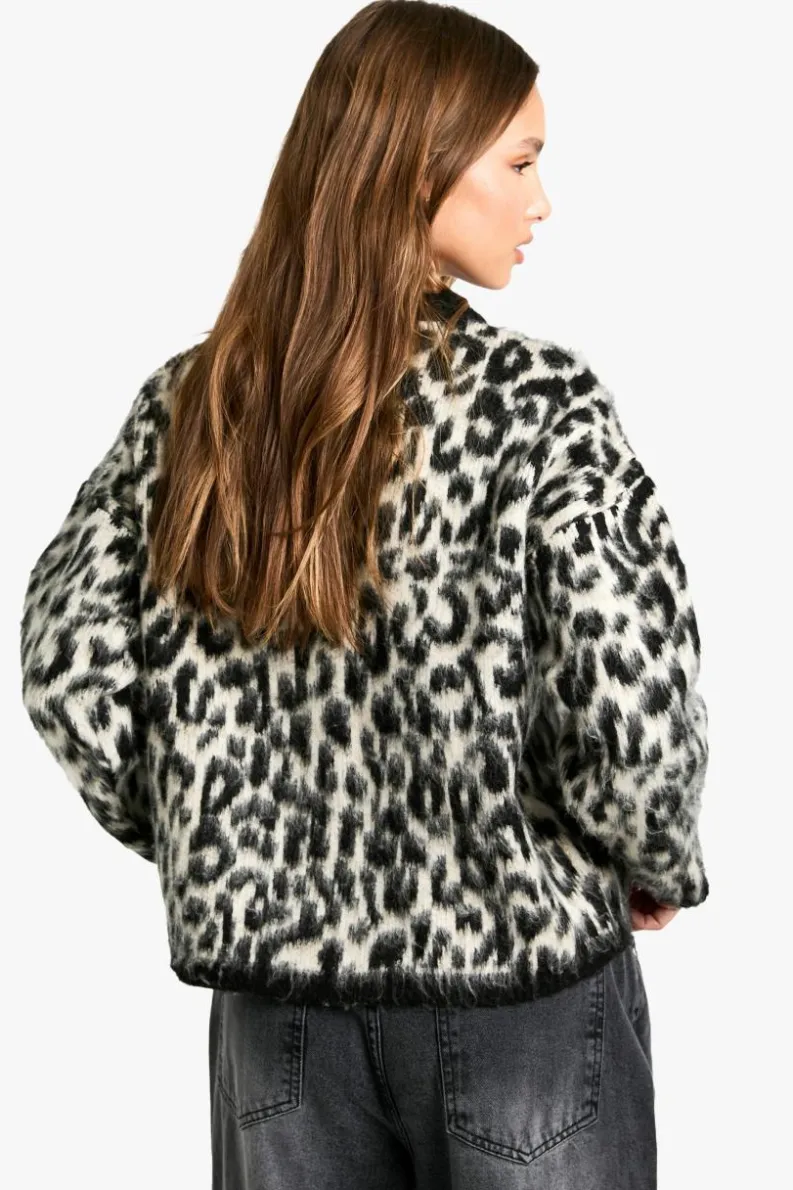 Cardigans|Knitwear*boohoo Leopard Print Cardigan cream