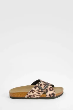 Sandals*boohoo Print Cross Strap Footbed Sandals leopard