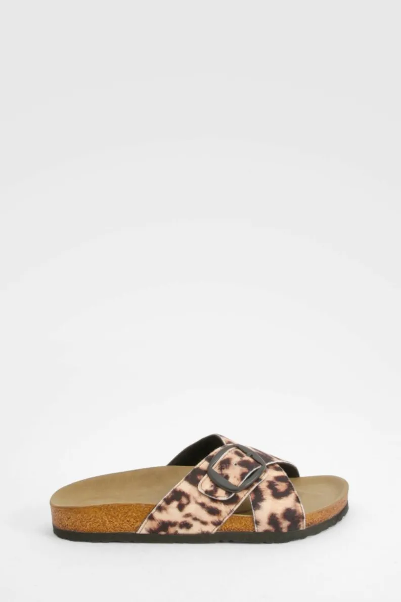 Sandals*boohoo Print Cross Strap Footbed Sandals leopard