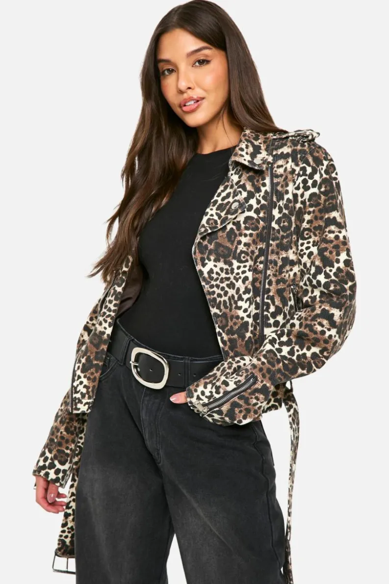 Up To 80% Off Winter Warmers|Biker Jackets*boohoo Print Denim Biker Jacket leopard
