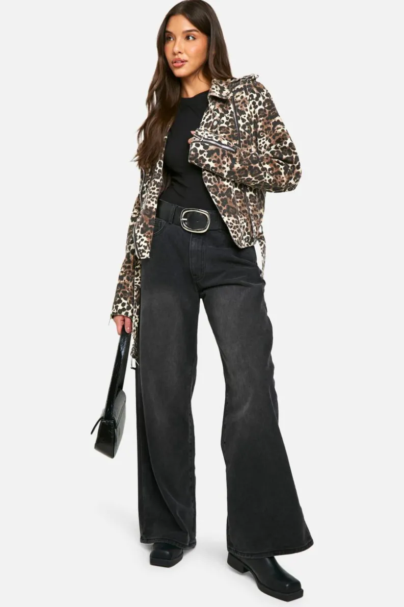 Up To 80% Off Winter Warmers|Biker Jackets*boohoo Print Denim Biker Jacket leopard