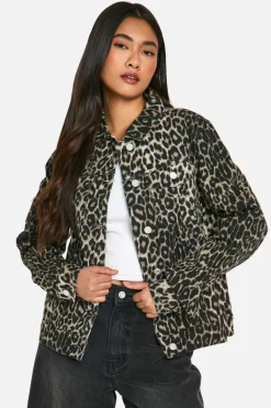 Up To 80% Off Winter Warmers|Denim Jackets*boohoo Leopard Print Denim Jacket brown