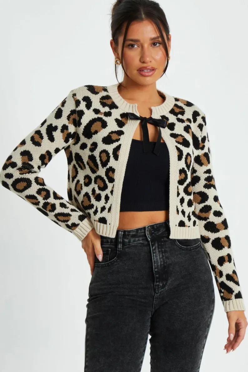 Cardigans*Quiz Leopard Print Knit Cardigan Off White