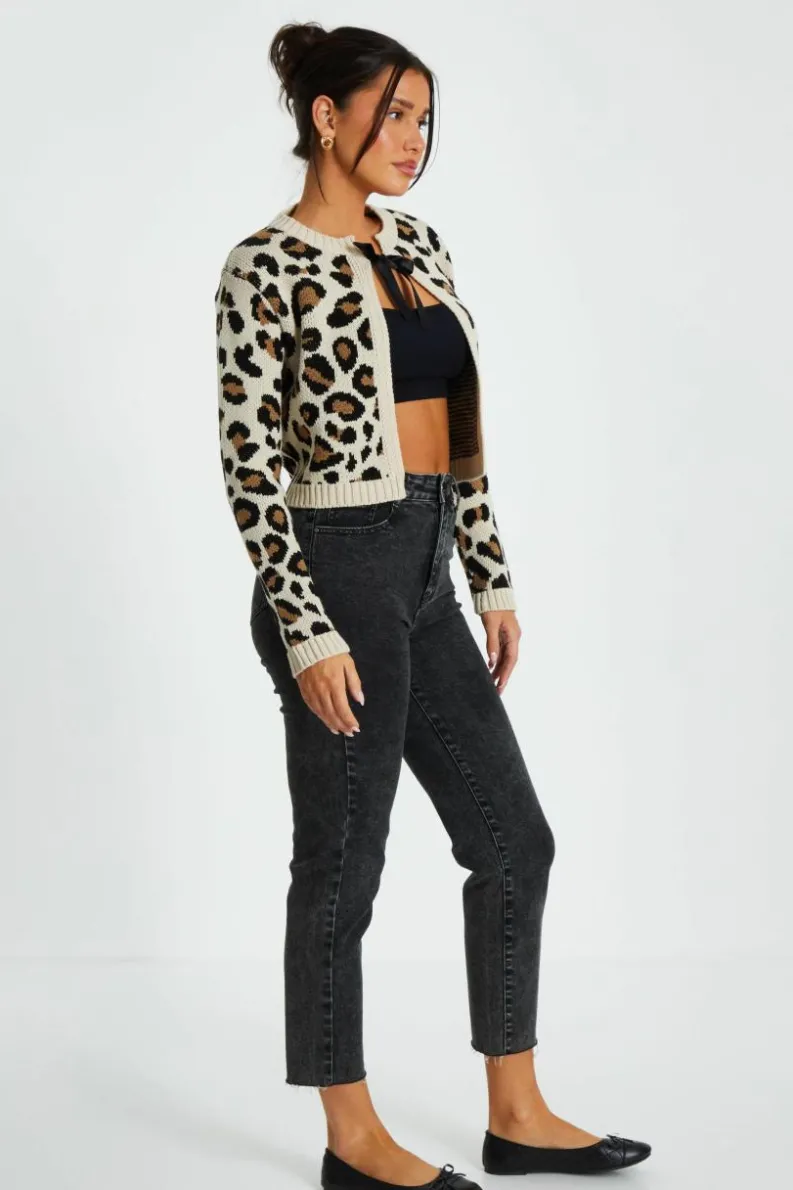 Cardigans*Quiz Leopard Print Knit Cardigan Off White