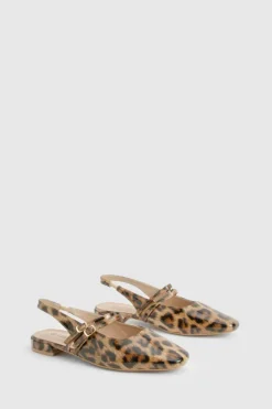 Ballet Flats|Flats*boohoo Print Patent Double Strap Mary Jane Ballets leopard